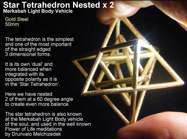 Sacred Geometry: Merkabah2 50mm 2 Nested Star Tetr in 14k Gold Plated Brass
