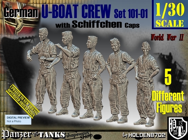 1/30 German U-Boot Crew Set101-01 in White Natural Versatile Plastic