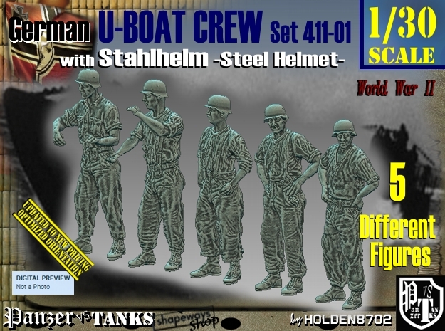 1/30 German U-Boot Crew Set411-01 in White Natural Versatile Plastic