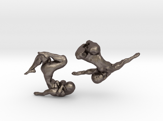 Sculptural Nudes Cufflinks in Polished Bronzed Silver Steel