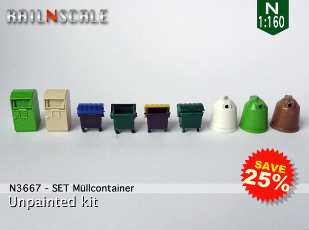 SET Müllcontainer (N 1:160) in Smooth Fine Detail Plastic