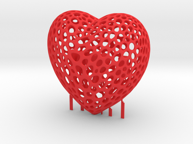 Voronoi Heart L❤️V in Red Processed Versatile Plastic: Medium