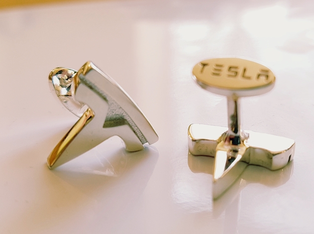 Tesla Logo cufflinks in Polished Silver