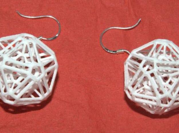 Intricate icosohedron earrings in White Natural Versatile Plastic