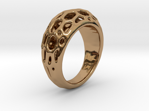 Ring Voronoi #2  in Polished Brass