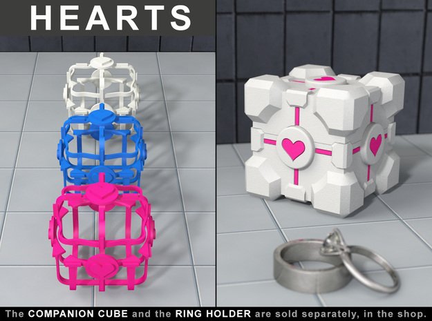 Portal ® "Hearts" for the Companion Cube Ring Box in Pink Processed Versatile Plastic