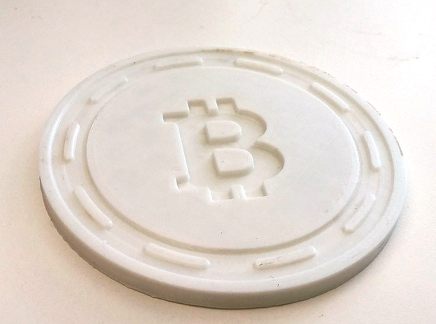 Bitcoin Themed Coaster in White Natural Versatile Plastic