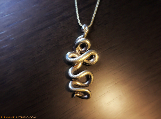 Kundalini Serpent Pendant 4.5cm in Natural Brass