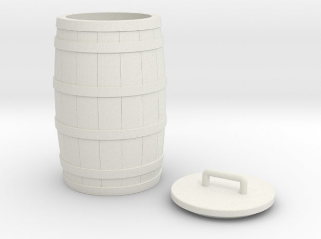Wooden Barrel and Lid with Handle, 1:8 scale in White Natural Versatile Plastic