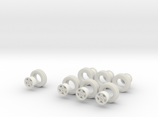 1/48 MYCO boat trailer wheels and rims in White Natural Versatile Plastic