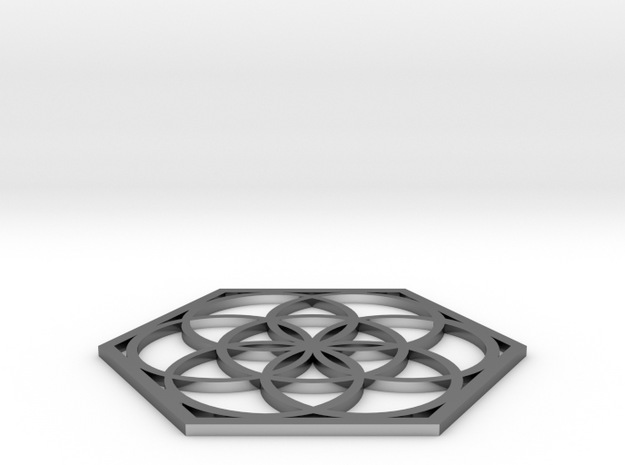 Flower of Life in a Hexagon in Fine Detail Polished Silver