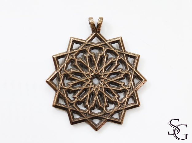 12 pointed star pendant in Polished Bronze Steel