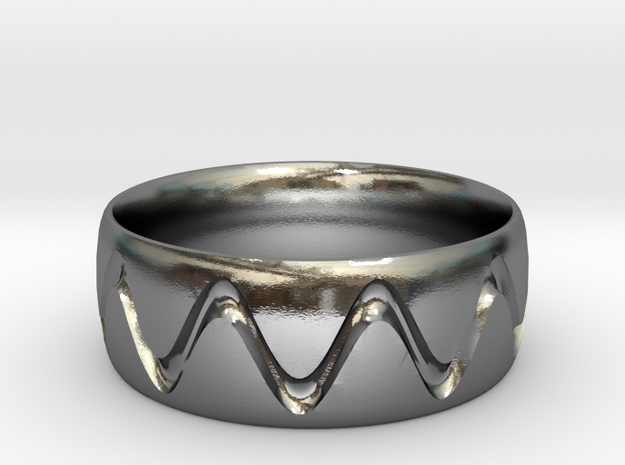 Sine Wave Ring in Polished Silver: 6 / 51.5