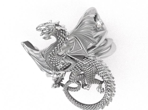 Whitby-wyrm dragon ring in Natural Silver: 9 / 59