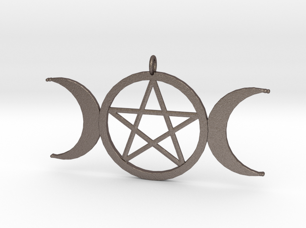 pentacle moon pendant in Polished Bronzed-Silver Steel