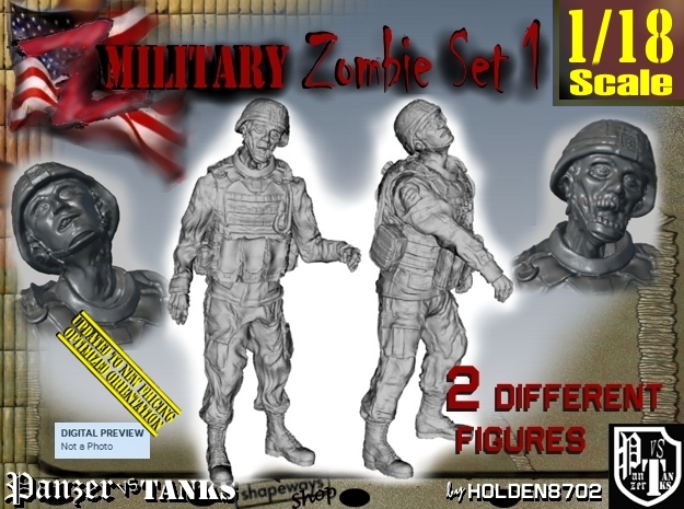 1-18 Military Zombie Set 1 in White Natural Versatile Plastic