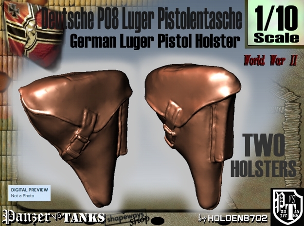 1/10 German P08 Luger Pistol Holster in Black Natural Versatile Plastic