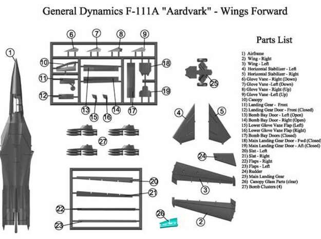 F-111A-144scale-WingsFwd-11-CanopyGlassParts in Clear Ultra Fine Detail Plastic