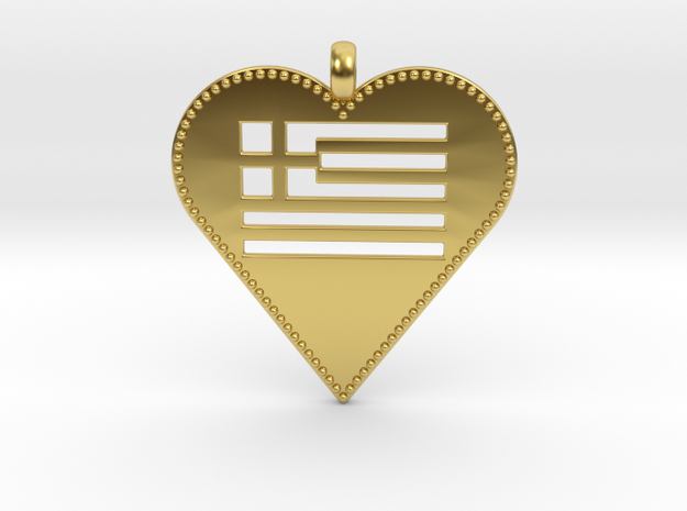 Greek Flag Heart Pendant / Ελληνική σημαία Καρδιά  in Polished Brass