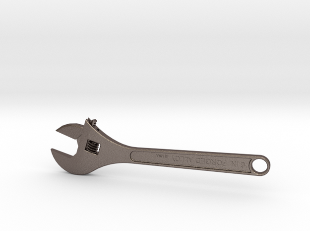 Adjustable Wrench Keychain in Polished Bronzed-Silver Steel