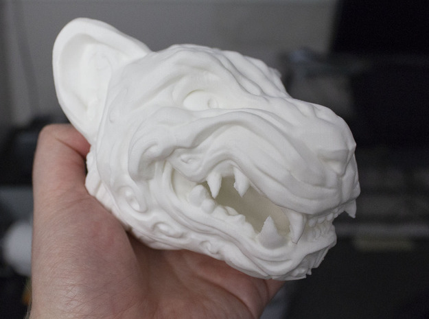 Oni-Tiger Miniature Decorative Noh Mask in White Natural Versatile Plastic: Small