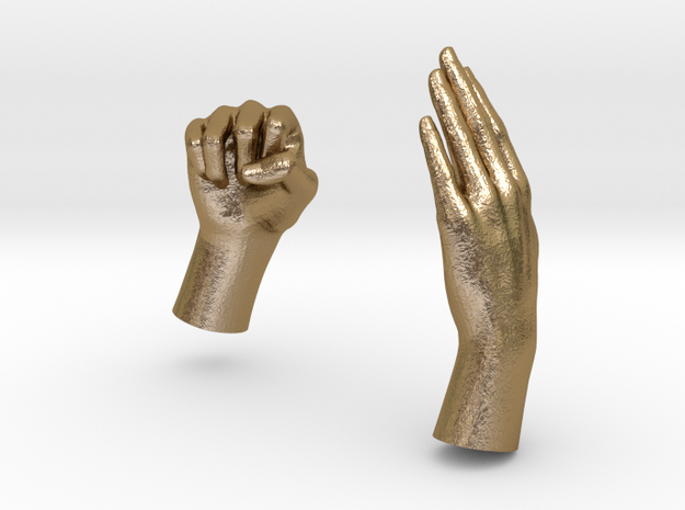 Two Hands in Polished Gold Steel