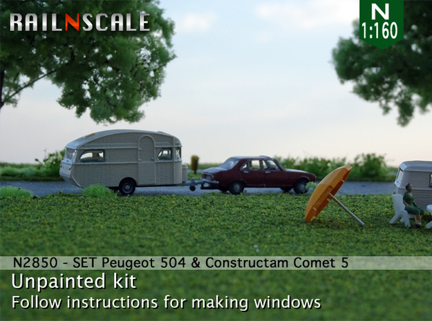 SET Peugeot 504 & Constructam Comet 5 (N 1:160) in Tan Fine Detail Plastic