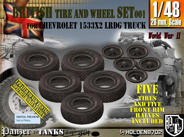 1/48 LRDG Chevrolet Tire Set001 in Tan Fine Detail Plastic