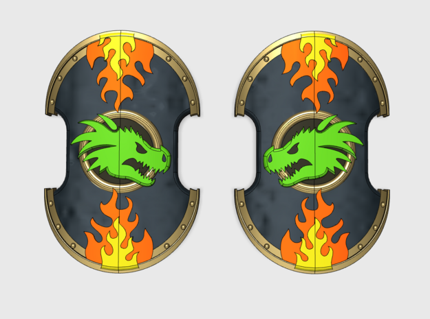 Dragon Head - Trojan Power Shields (L&R) in Tan Fine Detail Plastic: Small