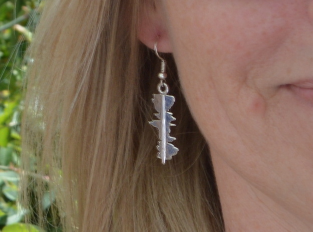 Custom Earring made from 2 "I Love You" Waveforms in Rhodium Plated Brass