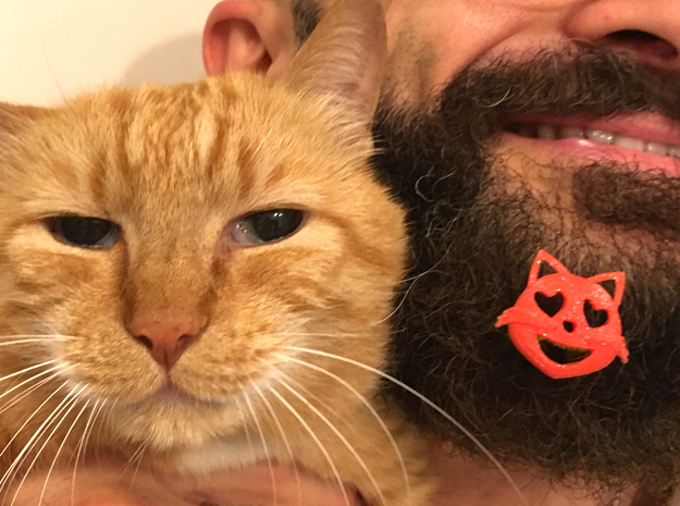 Cat love for beard - front wearing in Red Processed Versatile Plastic