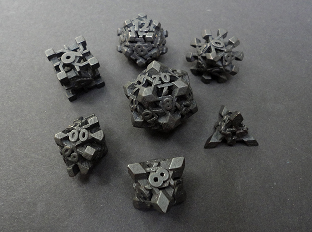 Intangle Dice Set with Decader in Polished and Bronzed Black Steel