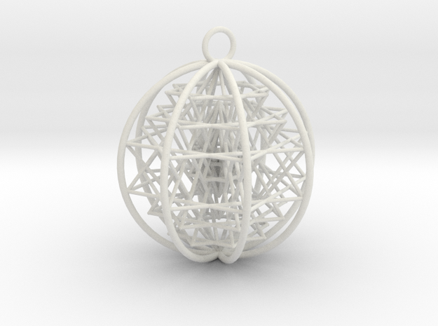 3D Sri Yantra 8 Sided Symmetrical Pendant 2" in White Natural Versatile Plastic