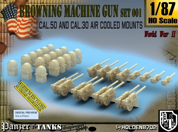 1/87 M2 Air Cooled M2 MG Mount Set001 in Tan Fine Detail Plastic