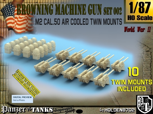 1/87 M2 Air Cooled Twin M2 MG Mount Set002 in Tan Fine Detail Plastic