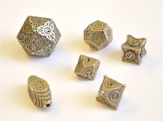 Art Deco Dice Set - Balanced in Polished Bronzed-Silver Steel