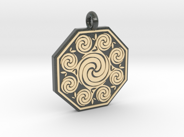 Celtic Spirals Octagonal Pendant  in Glossy Full Color Sandstone