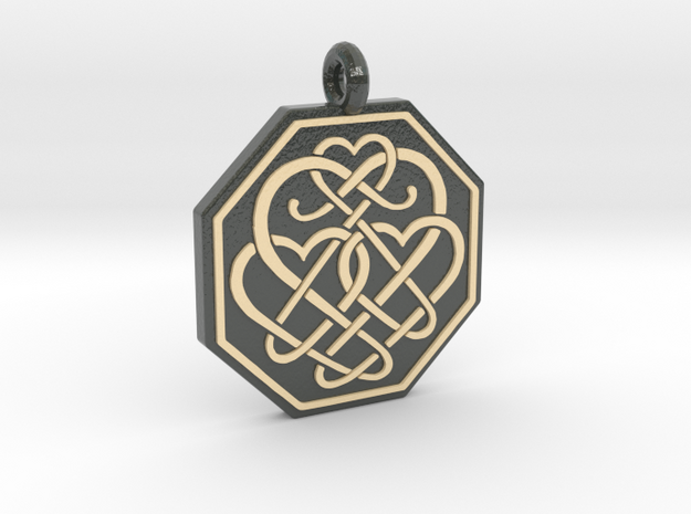 Celtic Heart Octagon Pendant in Glossy Full Color Sandstone