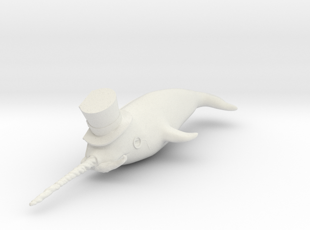 Top Hat Narwhal in White Natural Versatile Plastic