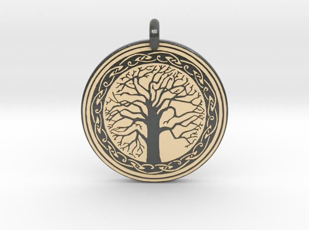 Sacred Tree Of Life Round Pendant in Glossy Full Color Sandstone