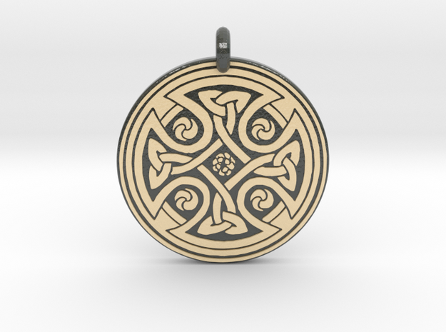 Celtic Cross - Round Pendant in Glossy Full Color Sandstone