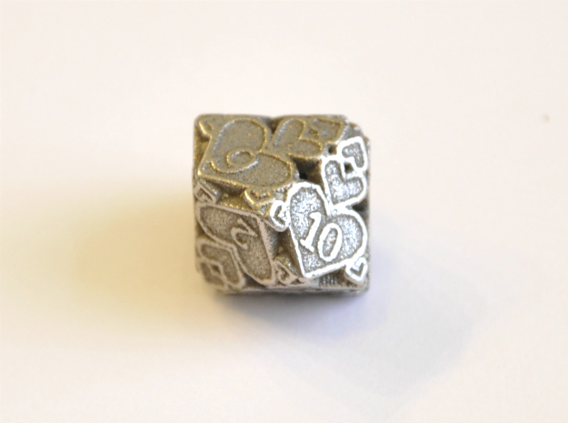D10 Balanced - Hearts in Polished Bronzed Silver Steel