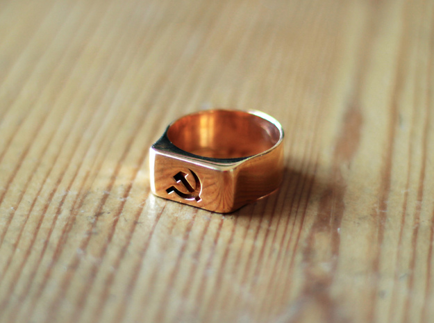 Hammer and Sickle Signet Ring in Polished Bronze: 5 / 49