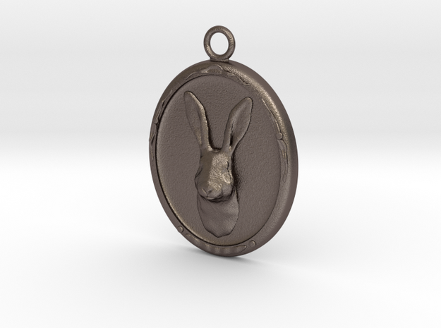 Rabbit Cameo Pendandt in Polished Bronzed-Silver Steel
