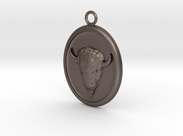 Buffalo Pendant Necklace in Polished Bronzed-Silver Steel
