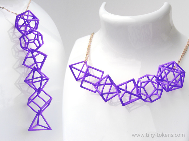 Polyhedral Dice Set Wireframe Pendant in Purple Processed Versatile Plastic