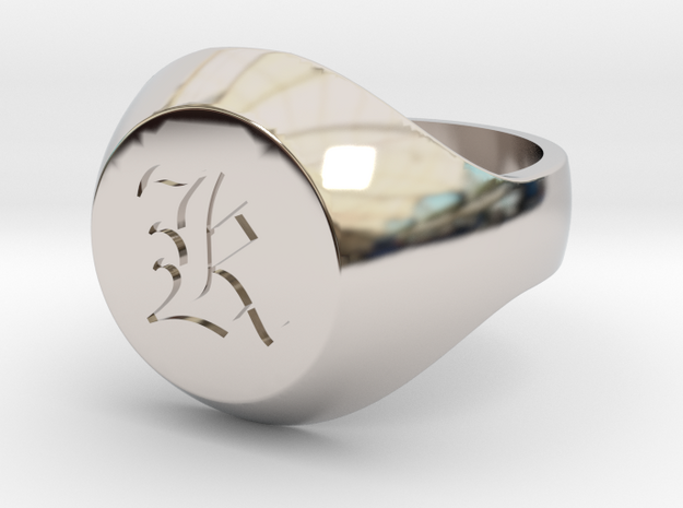 Initial Ring "K" in Rhodium Plated Brass