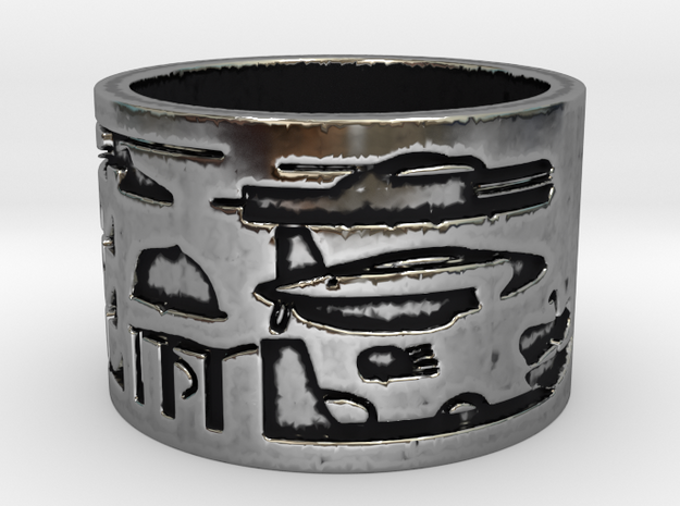 Helicopter & UFOs at Abydos #1 Ring Size 9 in Antique Silver