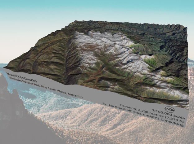 Mount Kosciuszko Map: 8"x10" in Natural Full Color Sandstone