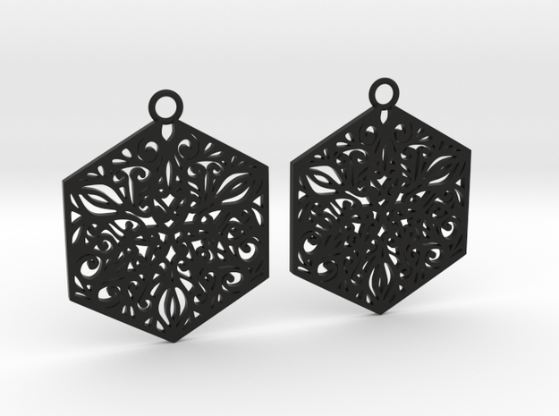 Ornamental earrings in Black Natural Versatile Plastic